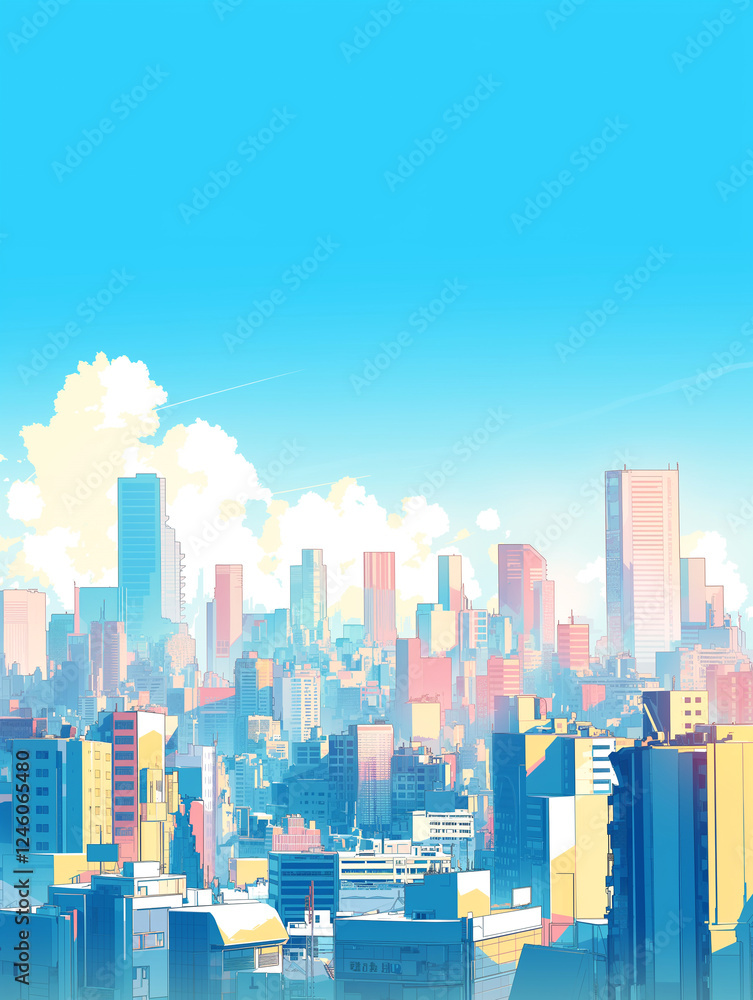 Obraz premium 柔らかな光に包まれる都市|パステルカラーのモダンシティ