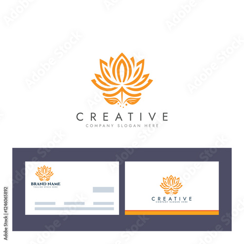 Abstract lotus logo vector design, Stylized lotus flower icon with business card