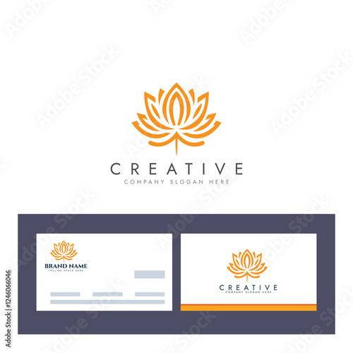 Abstract lotus logo vector design, Stylized lotus flower icon with business card