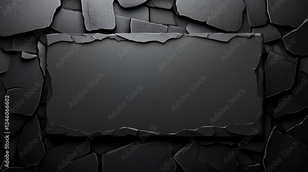 Fototapeta premium Black slate sign, stone wall background