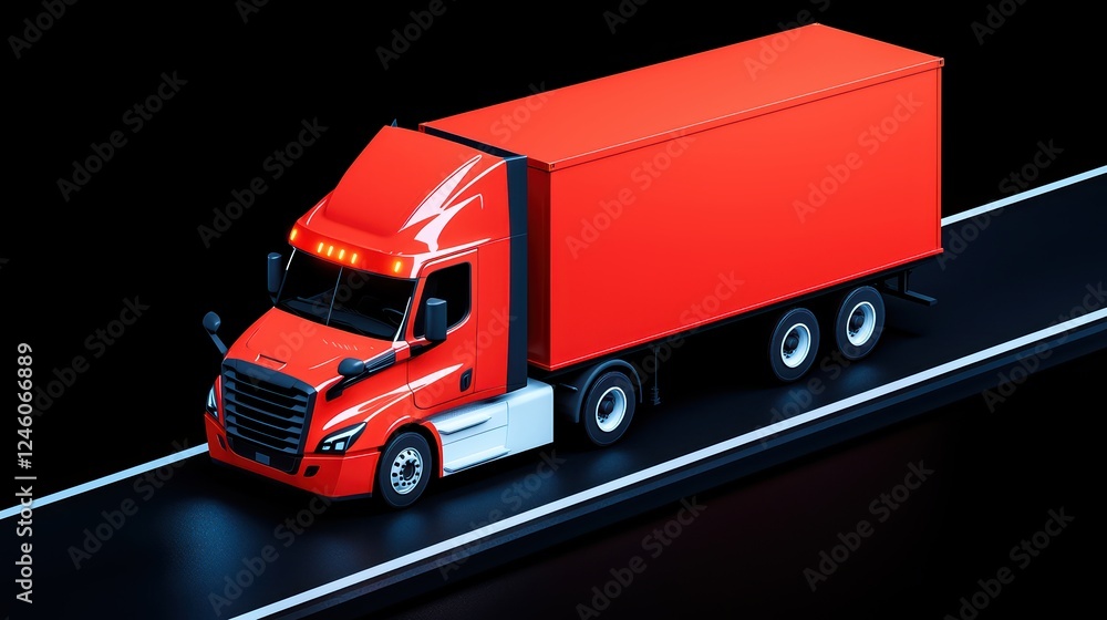 Bright Red Truck on Isolated Background with Dramatic Lighting Bright Red Truck on Isolated Background with Dramatic Lighting