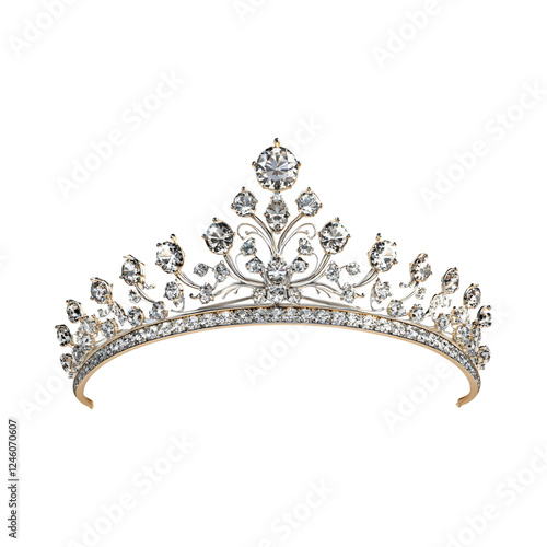 Elegant Gold Tiara with White Crystals Isolated on Transparent Background