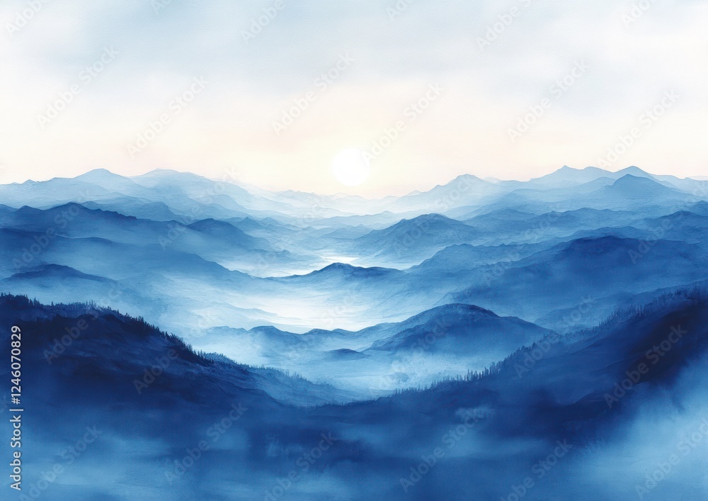 Serene Watercolor Landscape Gradient Blue White Sky Abstract Texture Background Serene Watercolor Landscape Gradient Blue White Sky Abstract Texture Background