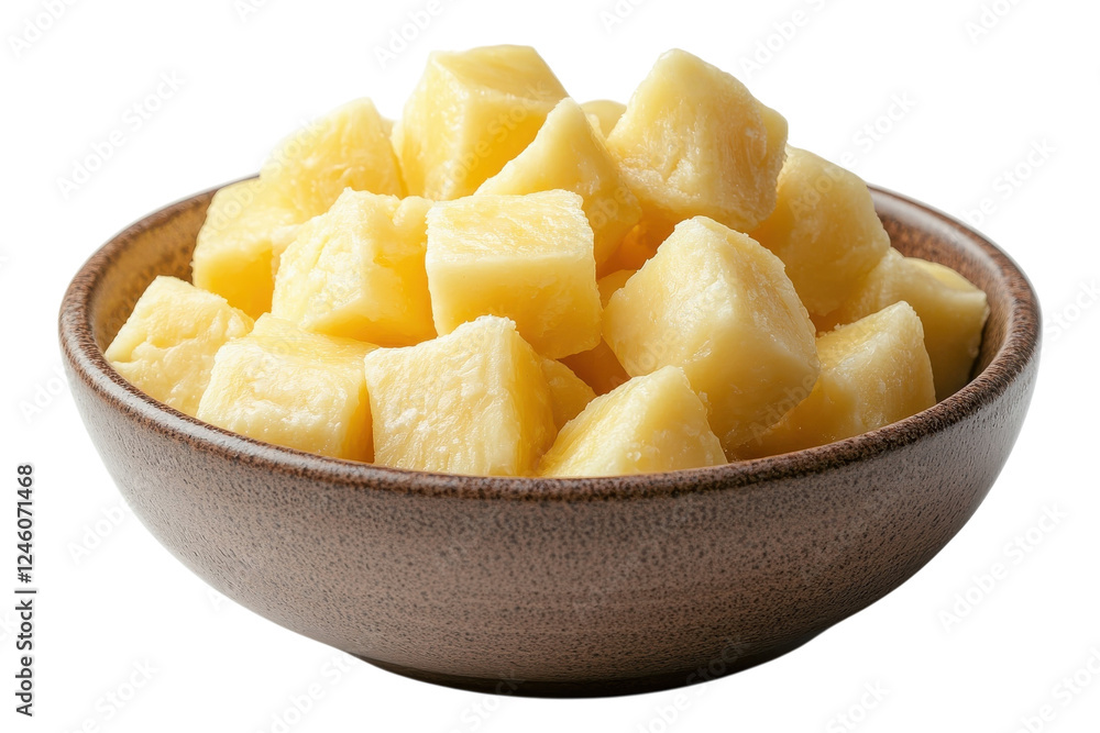 Fresh Bowl of Juicy Pineapple Chunks Isolated on Transparent Background Fresh Bowl of Juicy Pineapple Chunks Isolated on Transparent Background