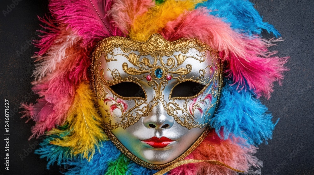 Colorful Carnival Mask with Feathers and Intricate Design Colorful Carnival Mask with Feathers and Intricate Design