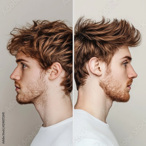 Comparison of unkempt hair and a stylish haircut showing the drastic difference in appearance and grooming choices. Generative AI