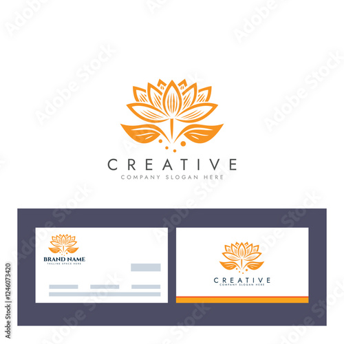 Abstract lotus logo vector design, Stylized lotus flower icon with business card