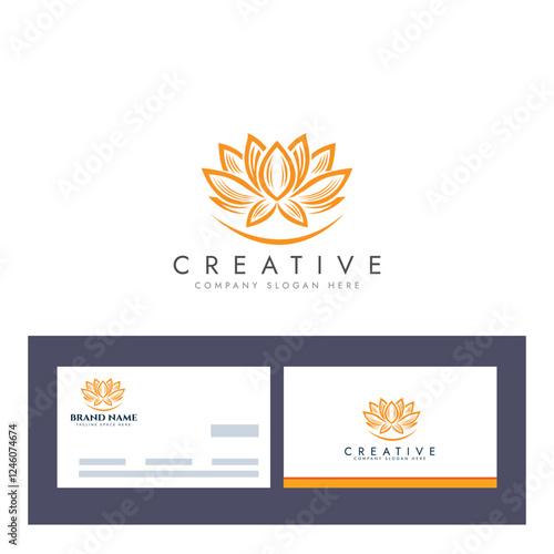 Abstract lotus logo vector design, Stylized lotus flower icon with business card
