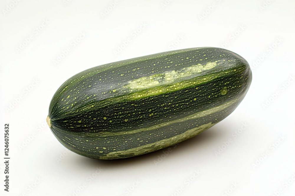 Fresh green zucchini on a white background showcasing its unique texture and vibrant color Fresh green zucchini on a white background showcasing its unique texture and vibrant color