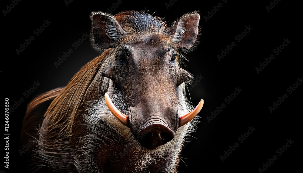 Striking Warthog Silhouette in Dramatic Black Background, Showcasing Sharp Textures and Intriguing Contrast, Perfect for Digital Art, Home Decor, or Design Inspiration. Striking Warthog Silhouette in Dramatic Black Background, Showcasing Sharp Textures and Intriguing Contrast, Perfect for Digital Art, Home Decor, or Design Inspiration.