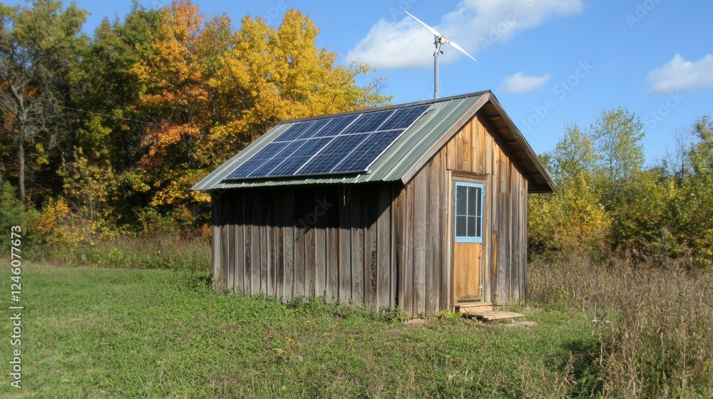 Rustic Sustainable Wooden Cabin with Solar Panels Rustic Sustainable Wooden Cabin with Solar Panels