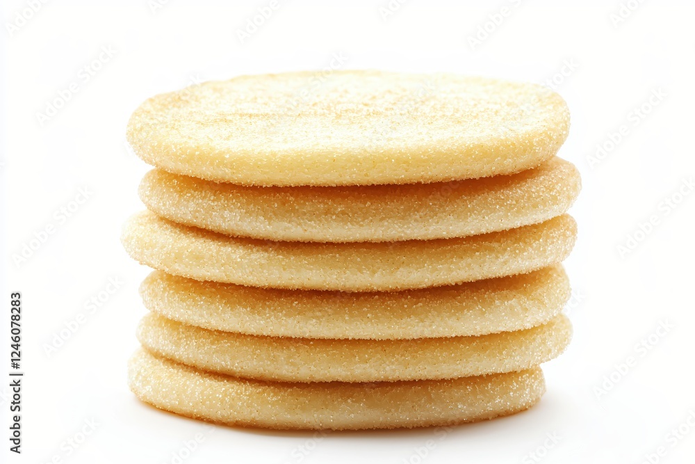 Stack of Delicious Round Sugar Cookies on a White Background Sweet Treat Confection Bakery Stack of Delicious Round Sugar Cookies on a White Background Sweet Treat Confection Bakery