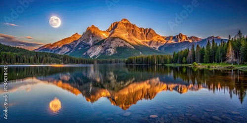 Stunning high-resolution Idaho moonset photo: McGown Peak, Stanley Lake, Sawtooth Mountains.