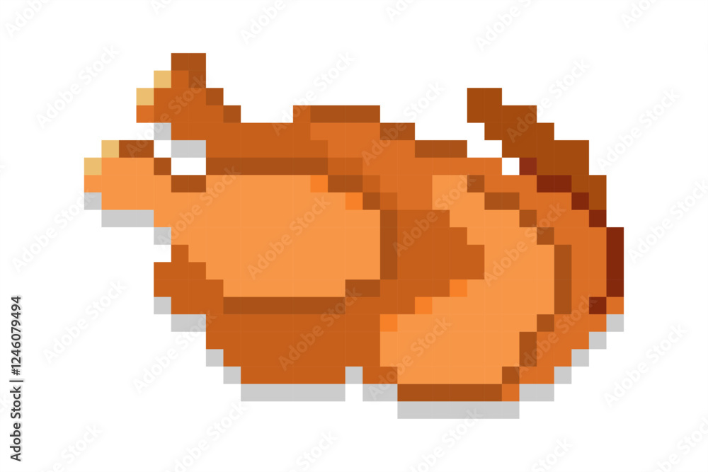 Pixel art of a whole fried chicken. Pixelated fried turkey. Thanksgiving theme. Pixel art of a whole fried chicken. Pixelated fried turkey. Thanksgiving theme.