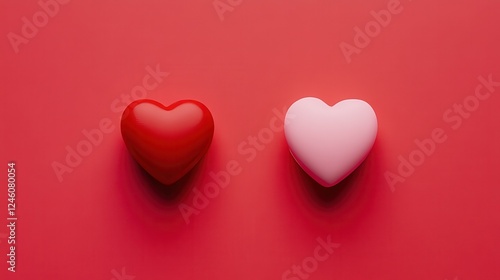 Pink and Red Hearts on Red Gradient Background. photo