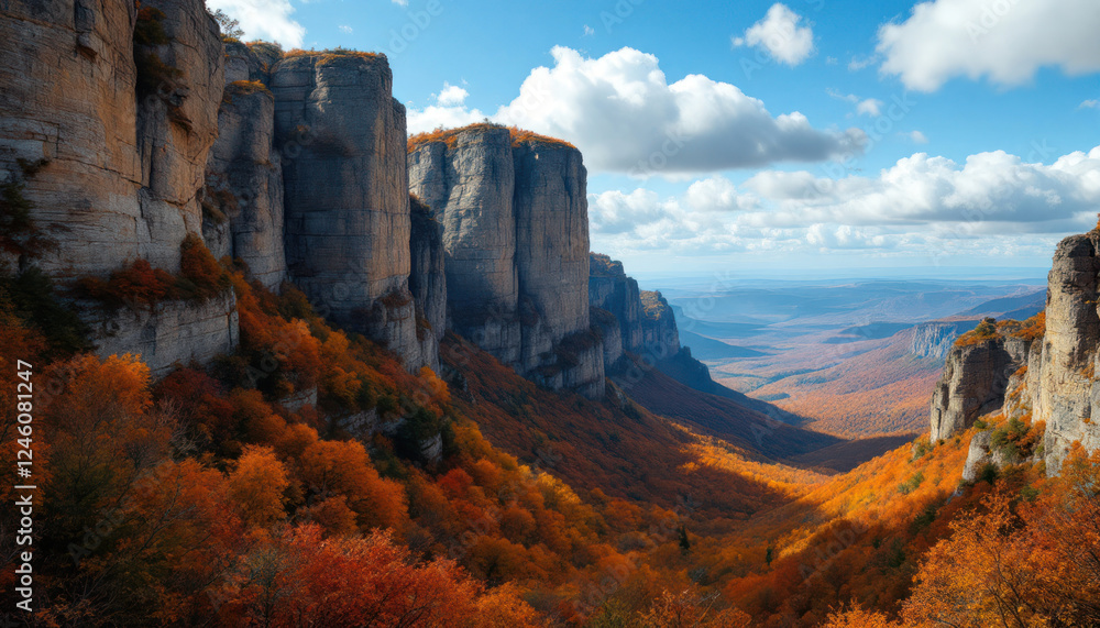 Obraz premium Autumnal Majesty: Breathtaking Canyon Vista in Golden Hues