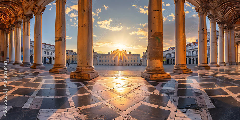 Fototapeta premium Sunset Illuminating Classical Pillars in an Elegant Courtyard