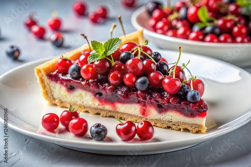 Surreal Berry Pie: Red & Black Currants on White Plate – Whimsical Food Photography photo