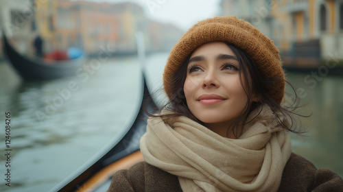 Happy traveler enjoying a scenic gondola ride in Venice