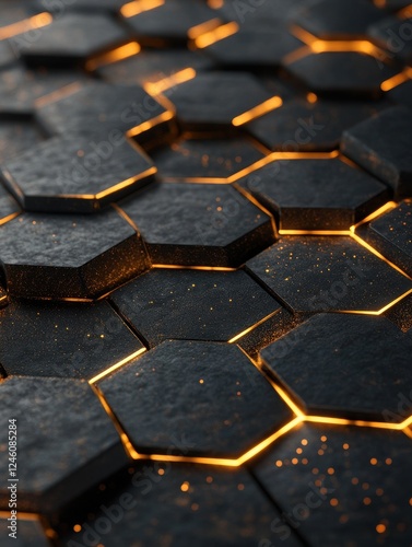 hexagonally shaped tech background rendering network connection dark design