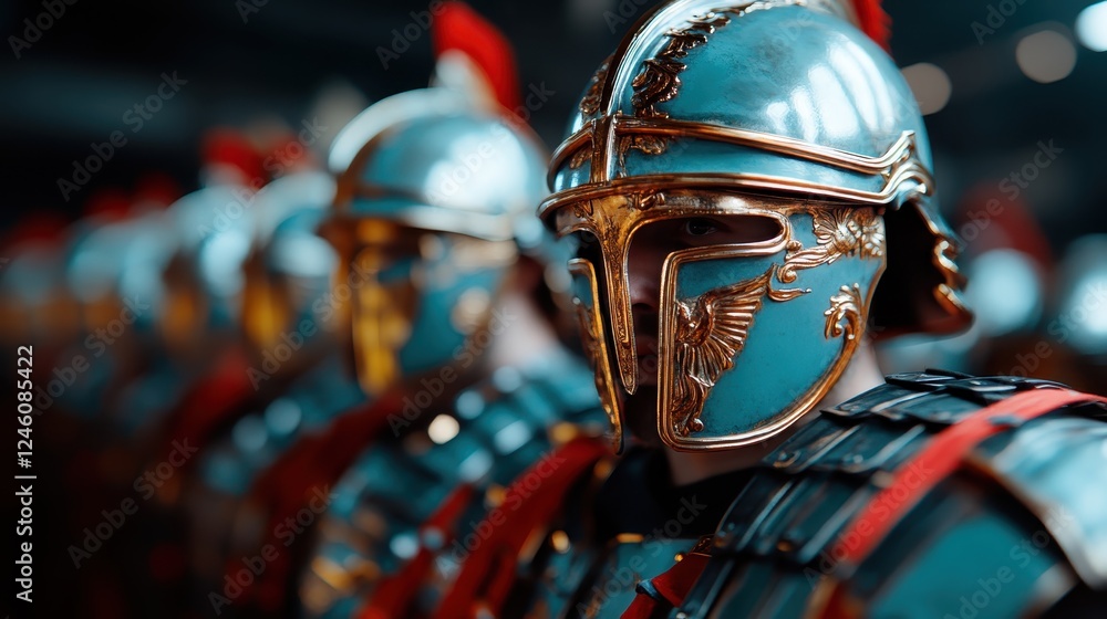 A stunning depiction of an ancient warrior clad in intricately designed armor and helmet, showcasing the craftsmanship of historical military attire and glory. A stunning depiction of an ancient warrior clad in intricately designed armor and helmet, showcasing the craftsmanship of historical military attire and glory.