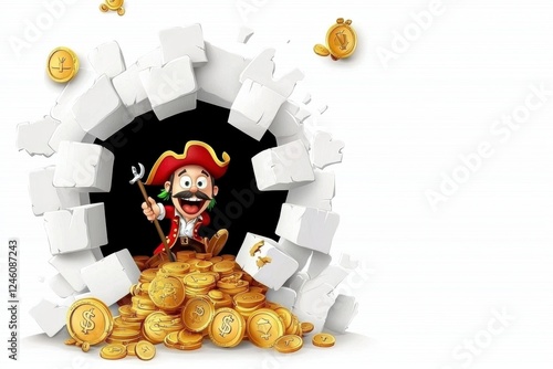 Pirate treasure hunt adventure cartoon scene gold coins fantasy playful humor photo