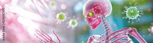 Stylized skeleton with viruses illustration. photo