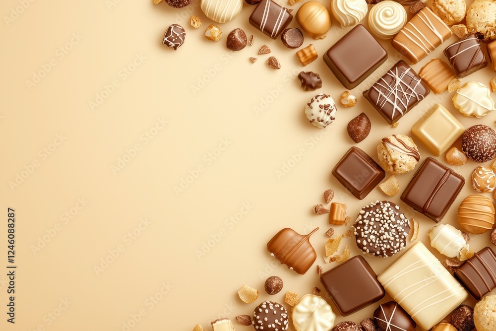 Assorted Gourmet Chocolates on Beige Background Assorted Gourmet Chocolates on Beige Background