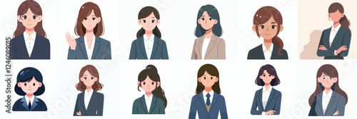 business woman half body vector set