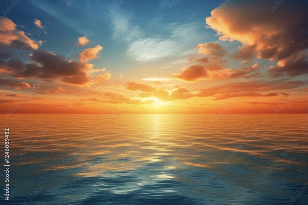 Orange Sunrise over the Sea: A Beautiful Morning Seascape with Sunlight Beaming through the Clouds Orange Sunrise over the Sea: A Beautiful Morning Seascape with Sunlight Beaming through the Clouds