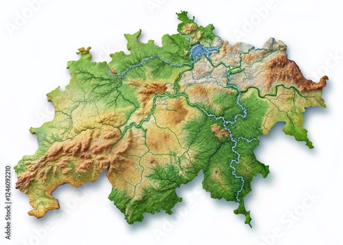 Switzerland Political Map, Low-Light Night Photography, Isolated White Background photo