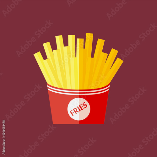 Flat french fries vector illustration on broun background. Fast food illustration