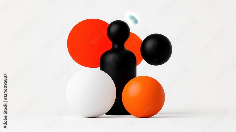 Abstract 3D Render of Black and Orange Spheres on White Background Abstract 3D Render of Black and Orange Spheres on White Background