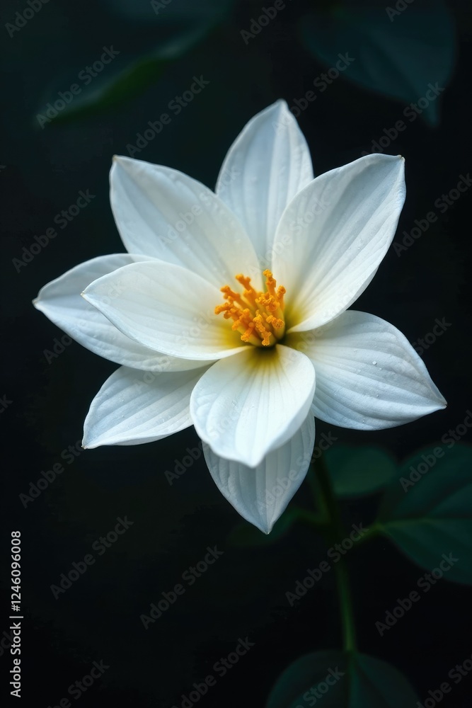 Delicate white petals unfolding on a dark, glossy background, petals, flowers, texture Delicate white petals unfolding on a dark, glossy background, petals, flowers, texture