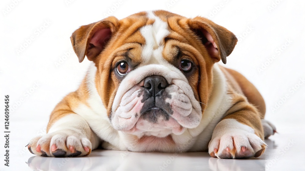 Fototapeta premium Adorable Chubby Bulldog Puppy Sleeping on White Background - Stock Photo
