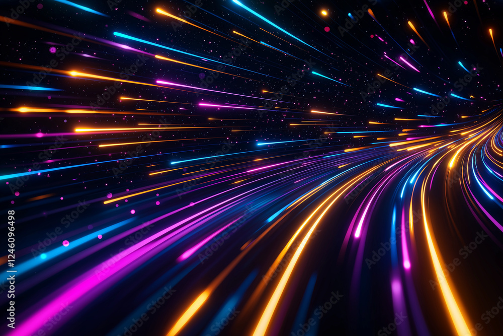 Obraz premium Colorful light streaks create abstract background, evoking sense of motion and energy. vibrant hues of blue, purple, and orange blend seamlessly, enhancing dynamic feel