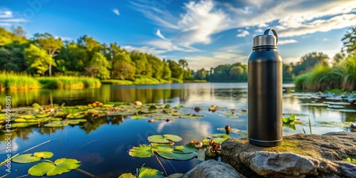 Black Hydro Flask on Lakeside Lily Pads, Fayette, Missouri, September 2021 photo