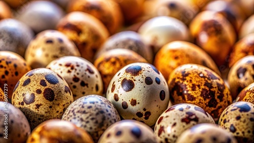 Close-up of Dozens of Speckled Quail Eggs with High Depth of Field