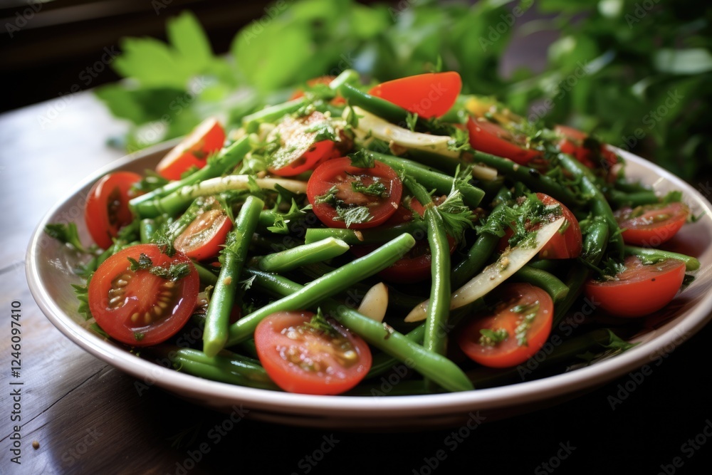 Refreshing Green Bean Salad Recipe with Onion, Tomatoes and Assorted Vegetables for Cold Delightful Meal Refreshing Green Bean Salad Recipe with Onion, Tomatoes and Assorted Vegetables for Cold Delightful Meal