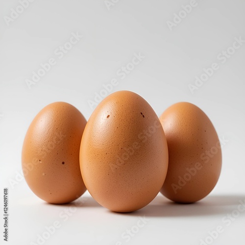 Three chicken eggs isolated on white background photo