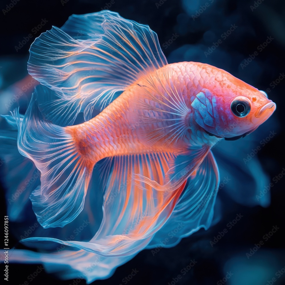 Fototapeta premium Colorful Fish Swimming Gracefully in a Dark Aquatic Environment