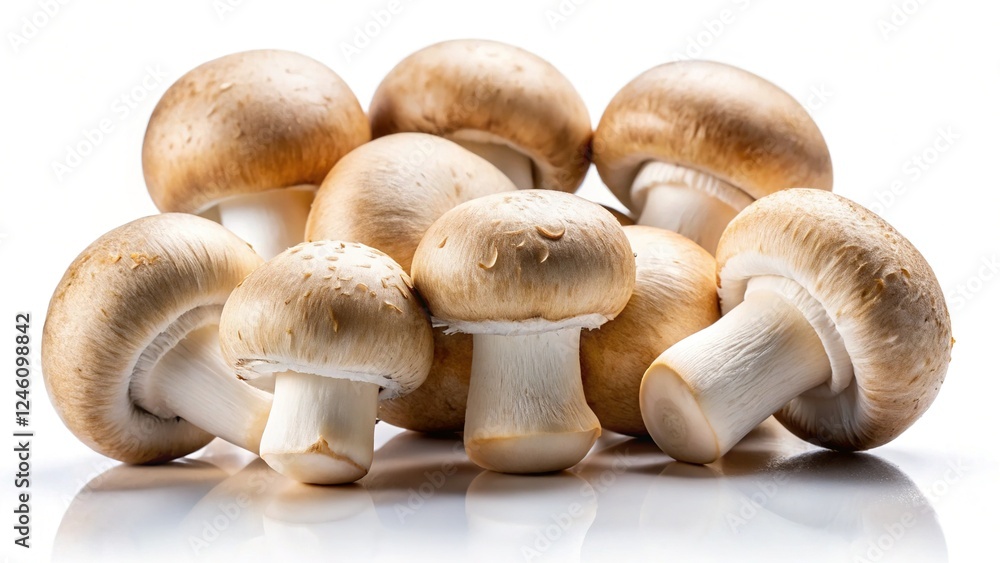 Fresh Champignon Mushrooms Isolated on White Background - Long Exposure Photography Fresh Champignon Mushrooms Isolated on White Background - Long Exposure Photography