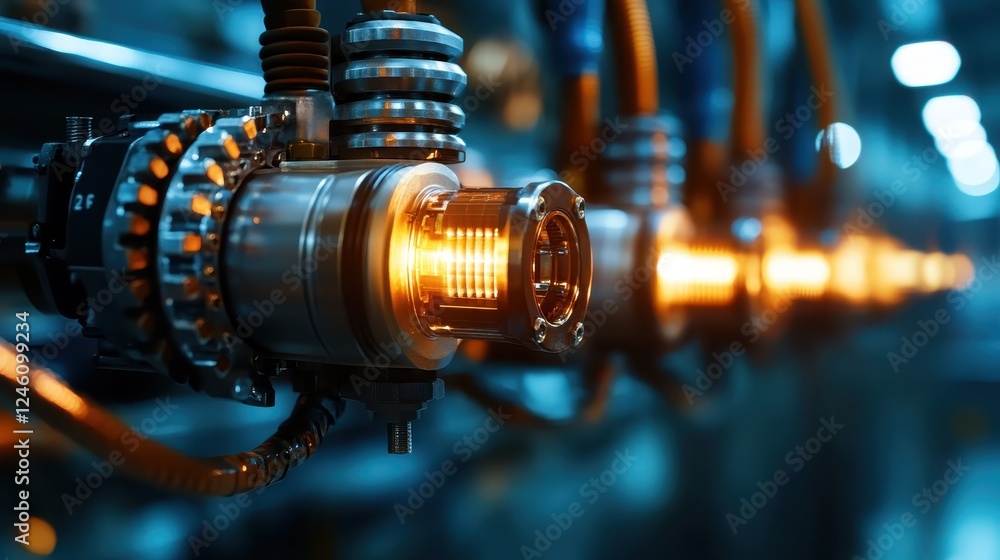 A row of advanced industrial machines highlights their intricate designs and modern technology, showcasing a captivating synergy of strength, beauty, and innovation. A row of advanced industrial machines highlights their intricate designs and modern technology, showcasing a captivating synergy of strength, beauty, and innovation.