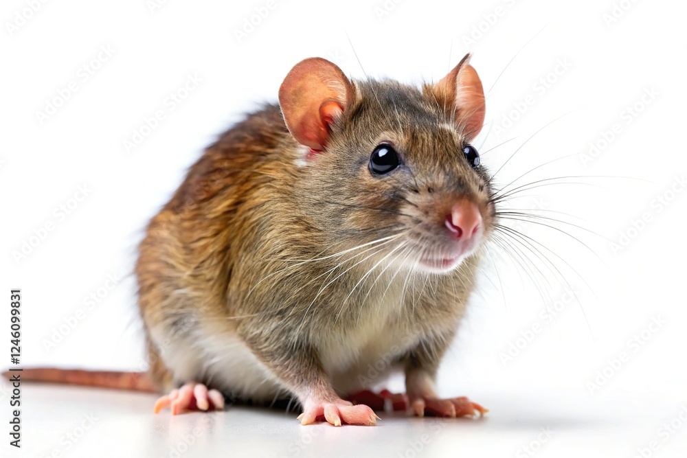 Isolated Rat: Studio Shot of a Single Brown Rat on White Background, Copy Space Left Isolated Rat: Studio Shot of a Single Brown Rat on White Background, Copy Space Left