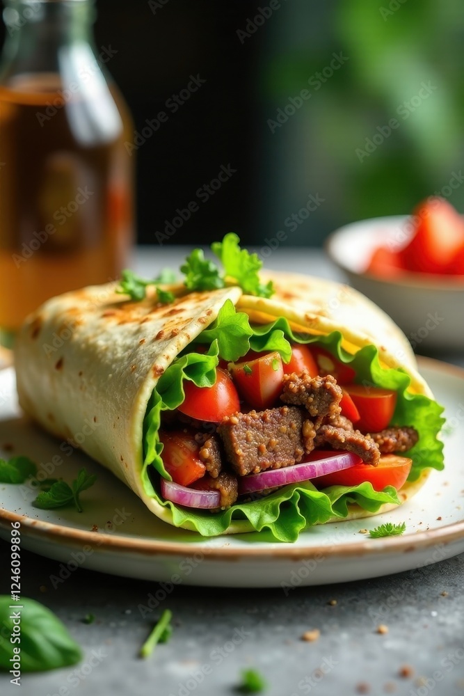 Savory Beef and Vegetable Wrap with Fresh Herbs and a Tangy Dressing Savory Beef and Vegetable Wrap with Fresh Herbs and a Tangy Dressing