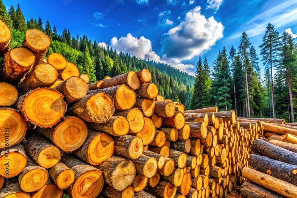 Macro Panorama of Stacked Pine & Spruce Logs; Timber Industry, Forestry, Wood Texture Macro Panorama of Stacked Pine & Spruce Logs; Timber Industry, Forestry, Wood Texture
