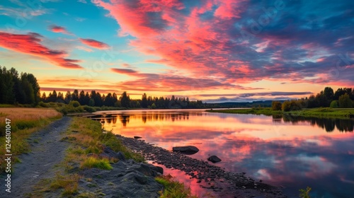 Rural Landscape of Snohomish County, Washington: River and Sky Reflected in Calm Waters photo