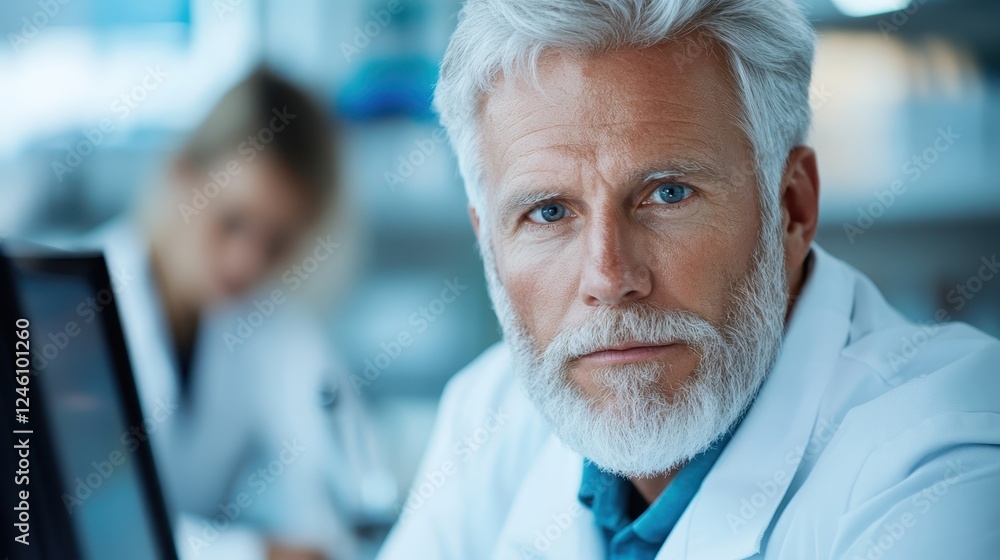This close-up captures an intense older scientist in a lab, showcasing his experience and wisdom as he focuses on groundbreaking research amidst modern equipment. This close-up captures an intense older scientist in a lab, showcasing his experience and wisdom as he focuses on groundbreaking research amidst modern equipment.