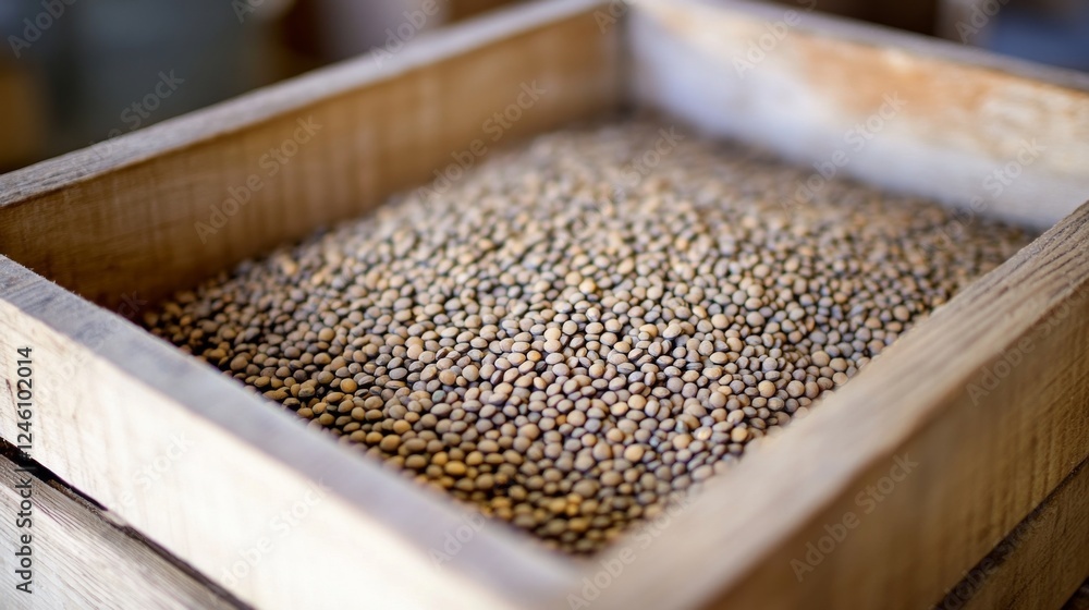Closeup of Lentils in Wooden Crate Closeup of Lentils in Wooden Crate
