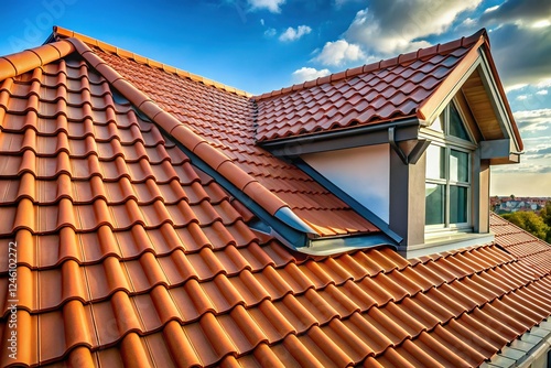 Modern Home Architecture: Sloped Red Clay Tile Roof with Zinc Flashing